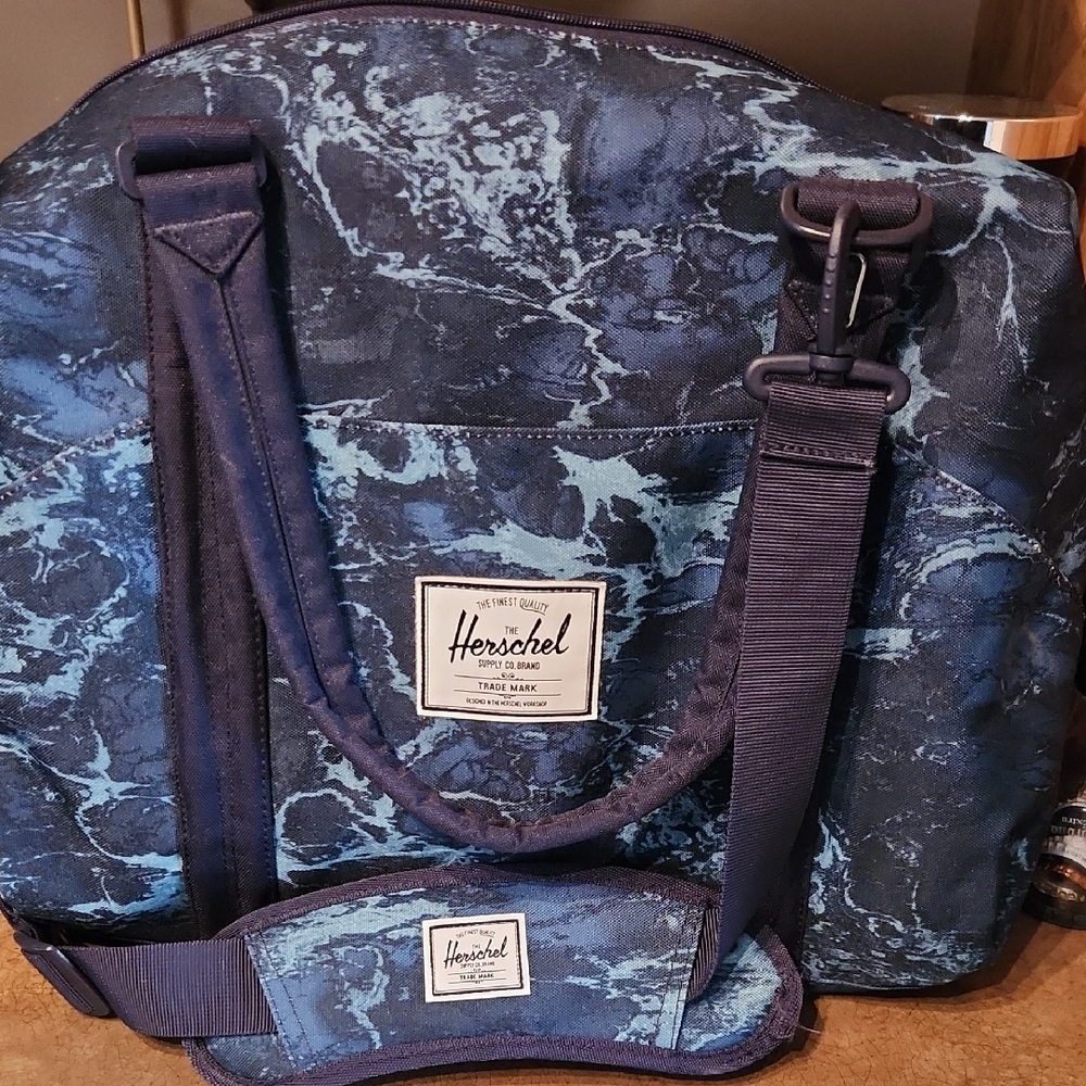 Herschel Supply Company Blue Diaper Bag with Marble Design